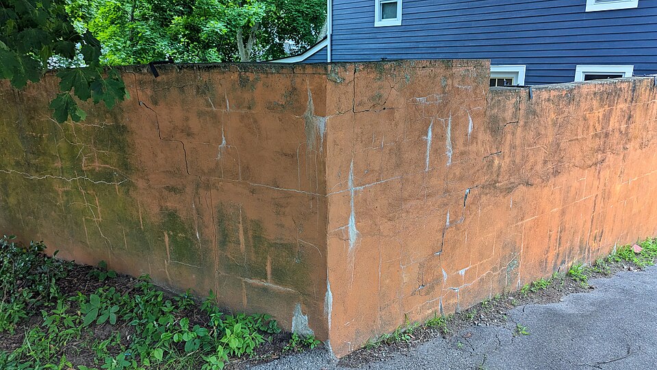 Muro de blocos de concreto construído em divisa de terreno